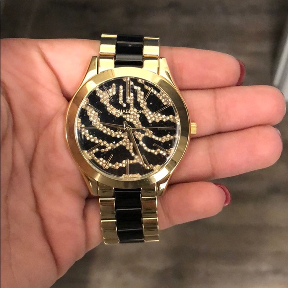 black and gold mk watch